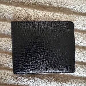 Coach Mens Black Crossgrain Leather Slim Bifold Wallet 8 Card Slots